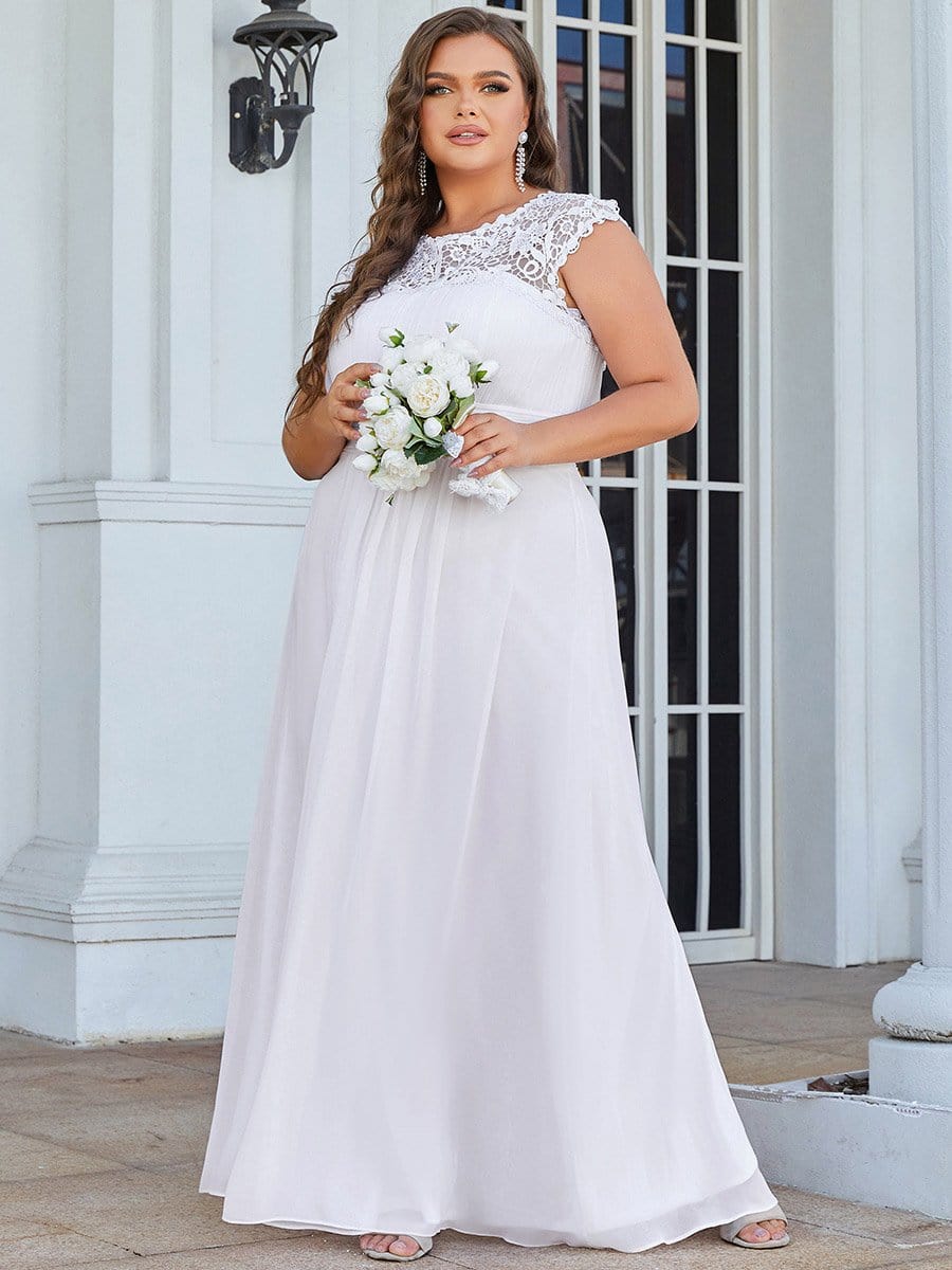 Plus Size Lace Cap Sleeve Elegant Maxi Bridesmaid Dress