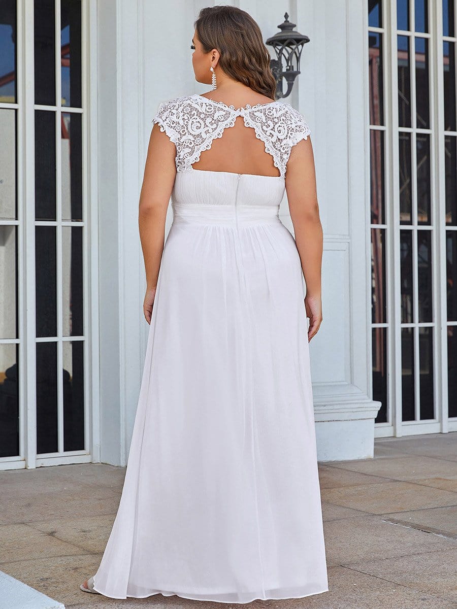 Plus Size Lace Cap Sleeve Elegant Maxi Bridesmaid Dress