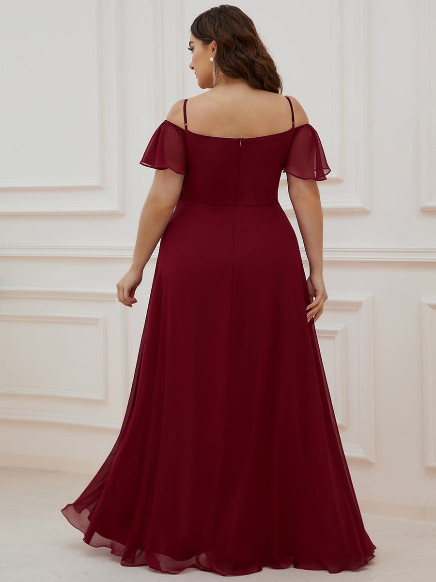 Custom Size Cold-Shoulder Floor Length Bridesmaid Dress with Side Slit