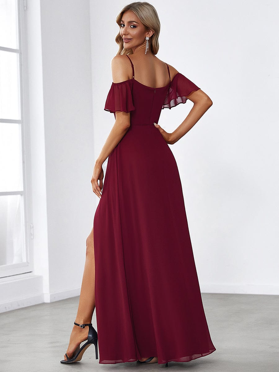 Custom Size Cold-Shoulder Floor Length Bridesmaid Dress with Side Slit