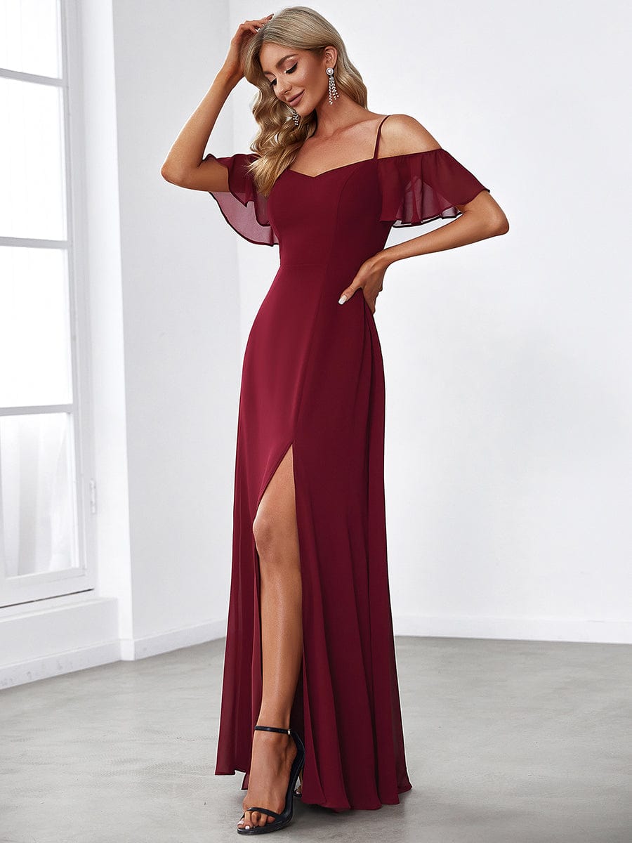 Custom Size Cold-Shoulder Floor Length Bridesmaid Dress with Side Slit