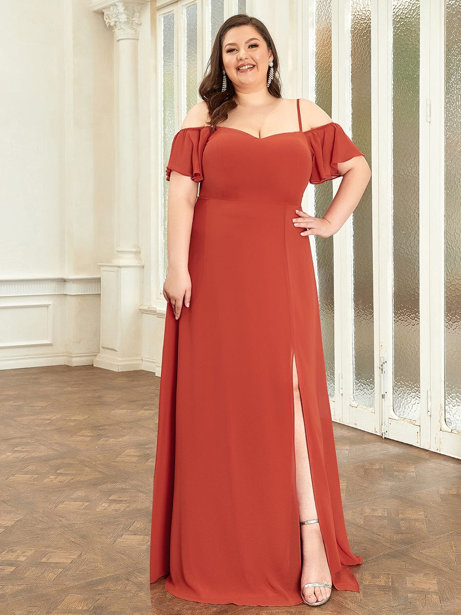 Custom Size Cold-Shoulder Floor Length Bridesmaid Dress with Side Slit