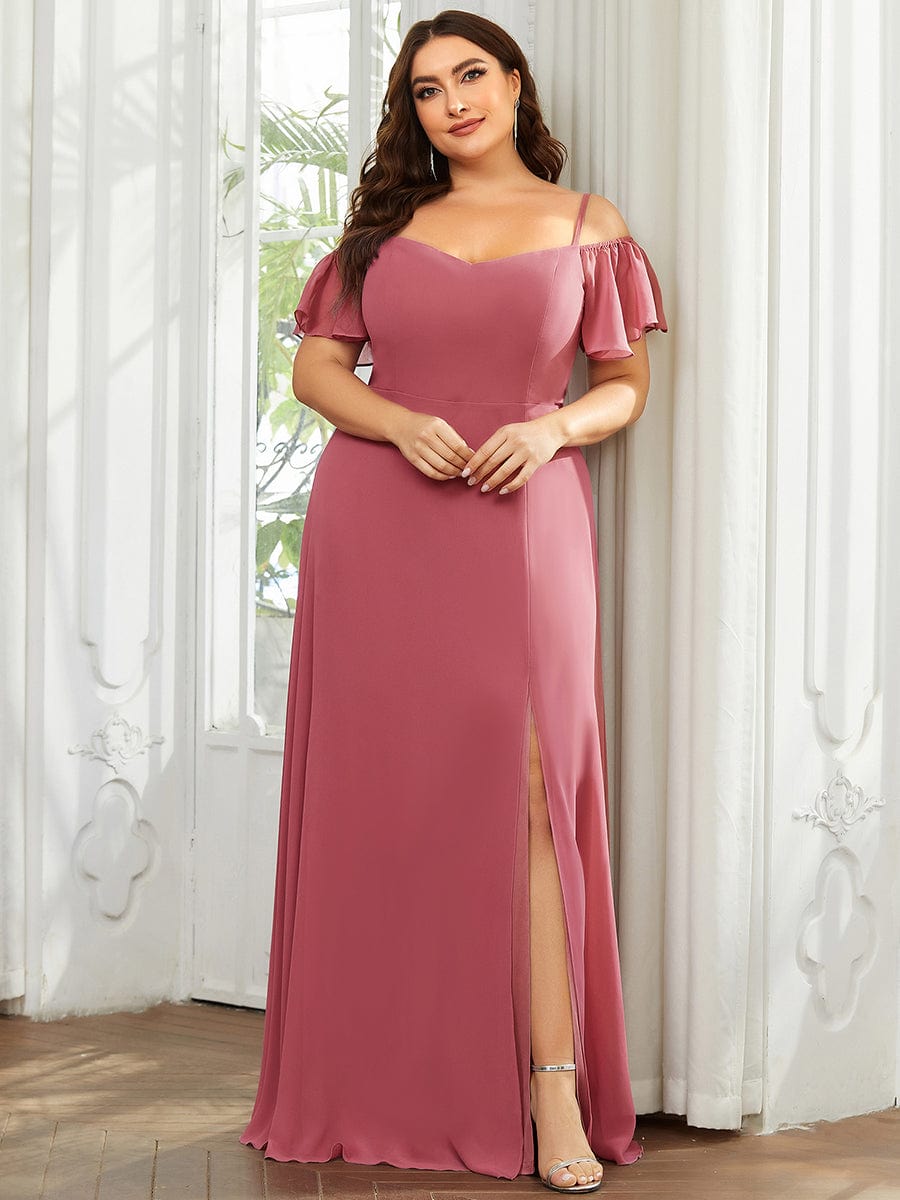 Custom Size Cold-Shoulder Floor Length Bridesmaid Dress with Side Slit