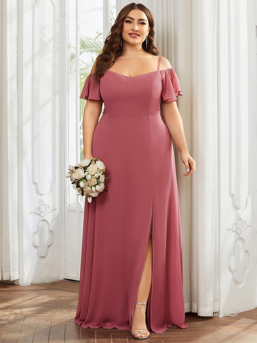 Custom Size Cold-Shoulder Floor Length Bridesmaid Dress with Side Slit