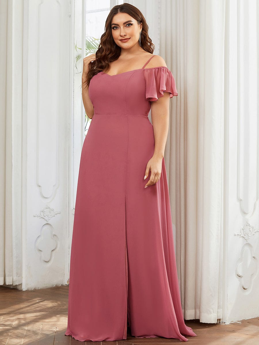 Custom Size Cold-Shoulder Floor Length Bridesmaid Dress with Side Slit