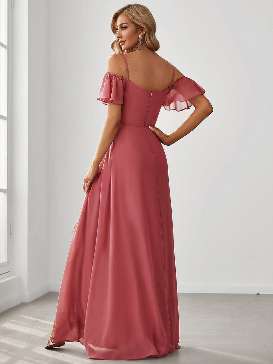 Custom Size Cold-Shoulder Floor Length Bridesmaid Dress with Side Slit