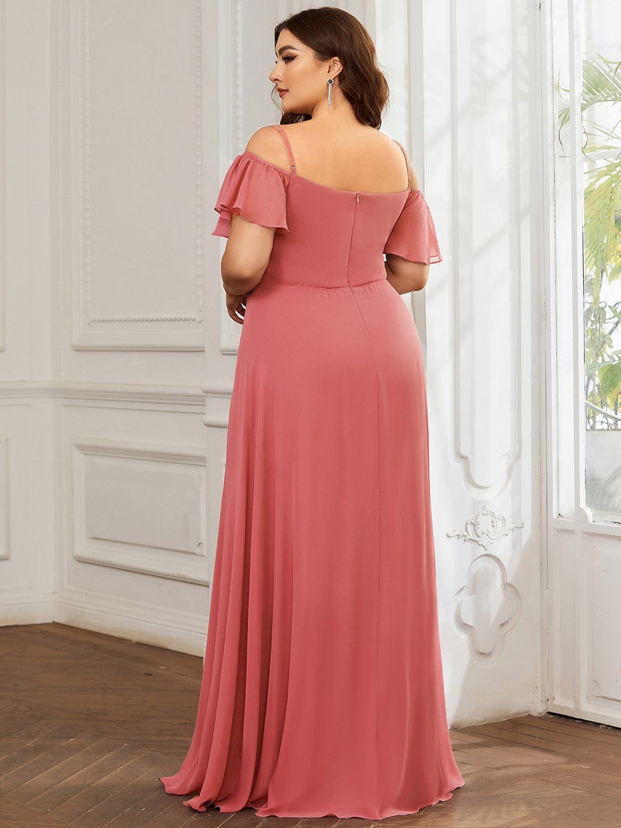 Custom Size Cold-Shoulder Floor Length Bridesmaid Dress with Side Slit