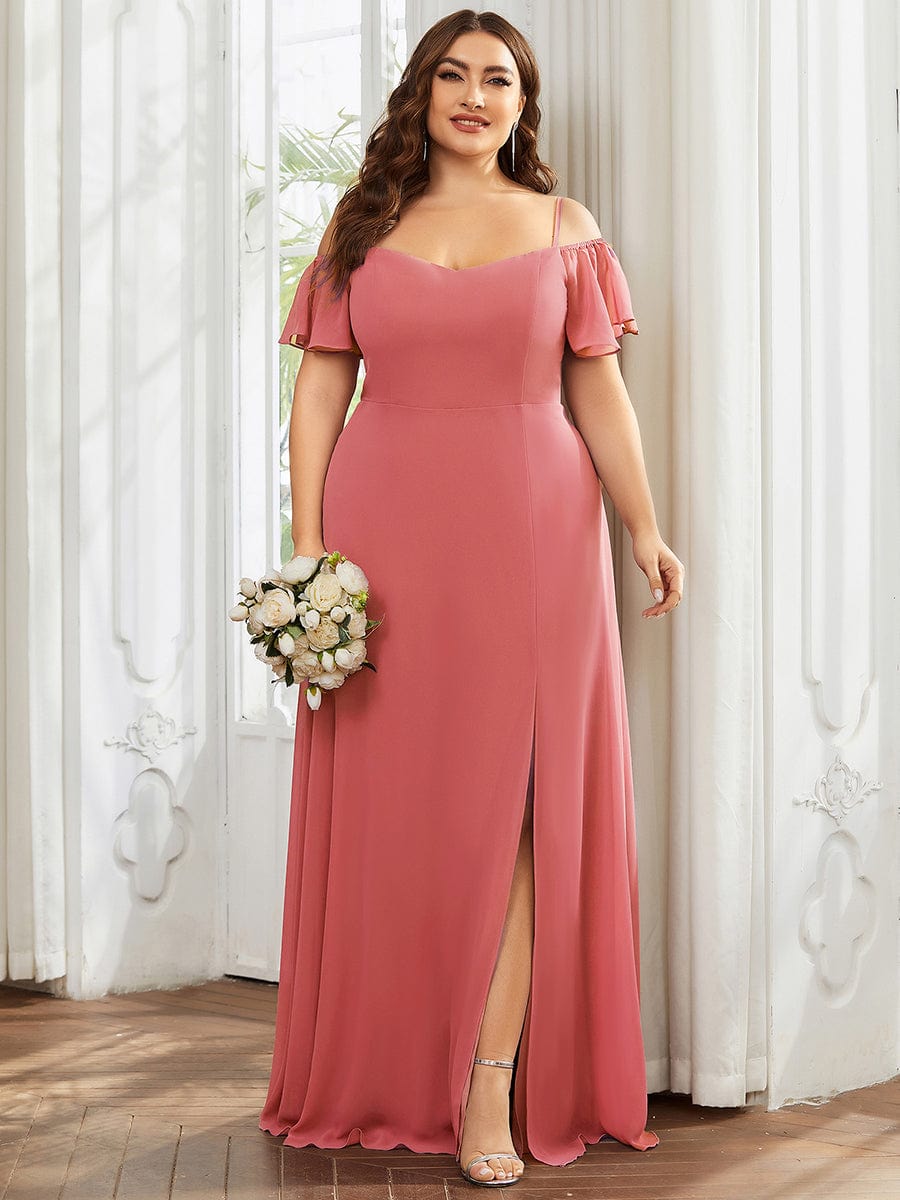 Custom Size Cold-Shoulder Floor Length Bridesmaid Dress with Side Slit