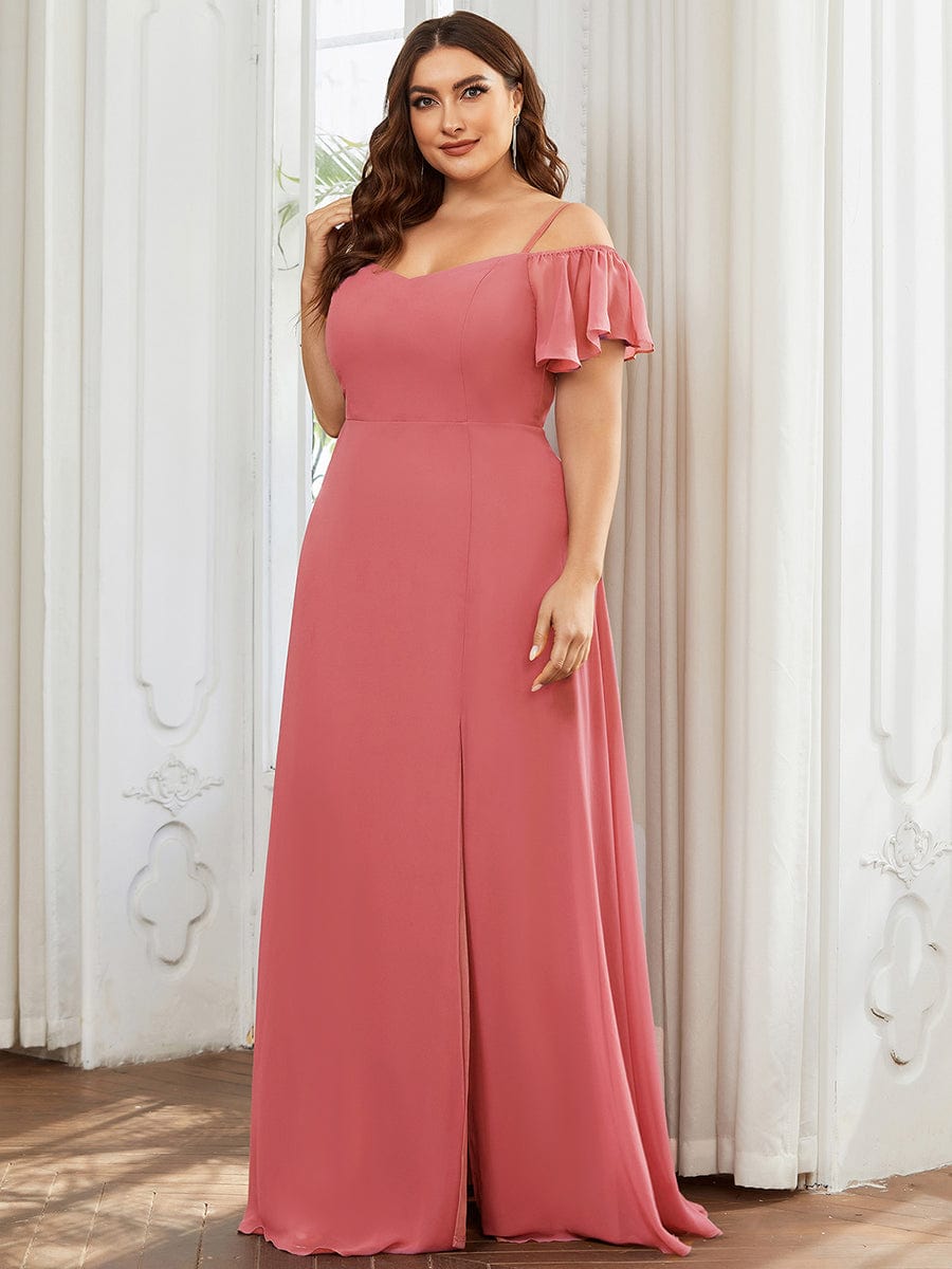 Custom Size Cold-Shoulder Floor Length Bridesmaid Dress with Side Slit