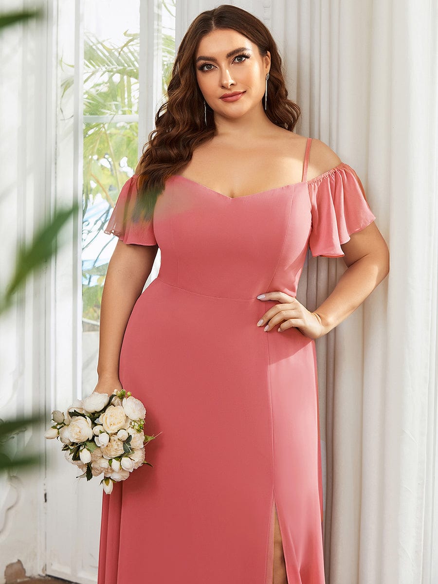 Custom Size Cold-Shoulder Floor Length Bridesmaid Dress with Side Slit