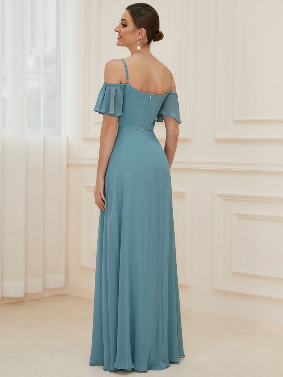 Custom Size Cold-Shoulder Floor Length Bridesmaid Dress with Side Slit