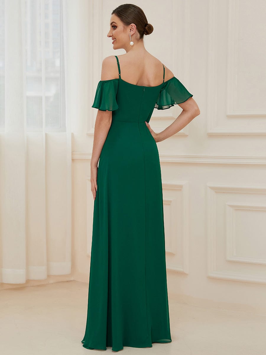 Custom Size Cold-Shoulder Floor Length Bridesmaid Dress with Side Slit