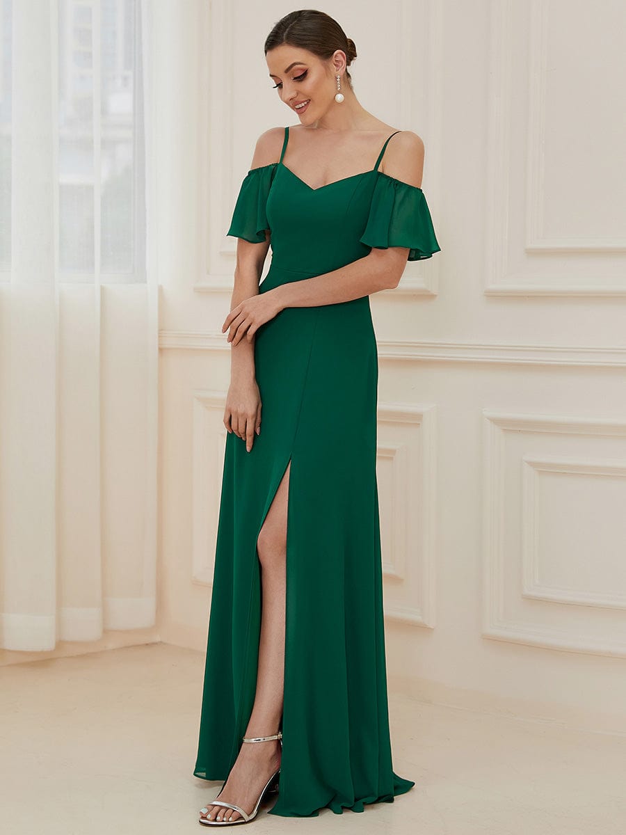 Custom Size Cold-Shoulder Floor Length Bridesmaid Dress with Side Slit