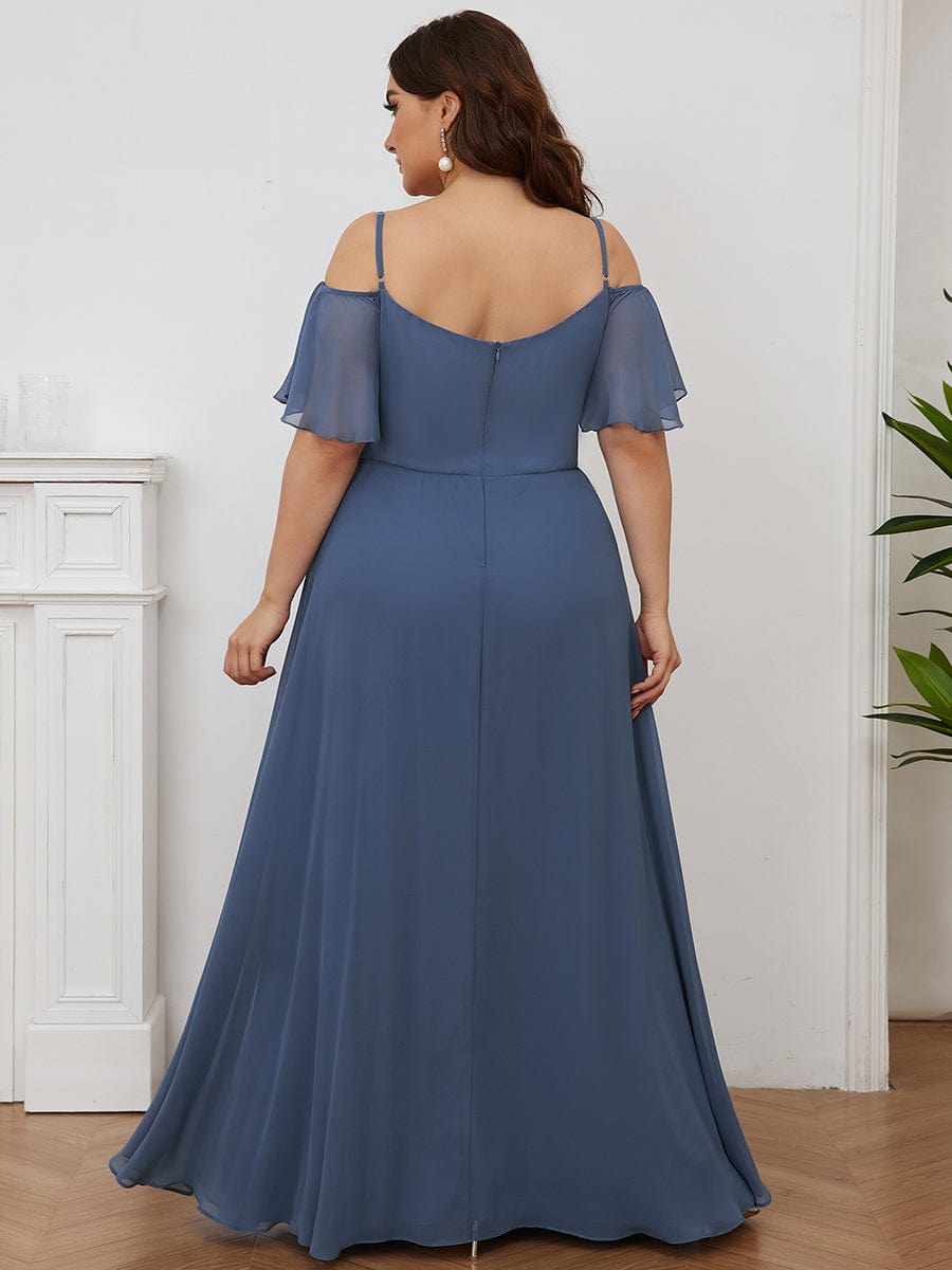 Stylish Cold-Shoulder Split Floor Length Wedding Guest Dress