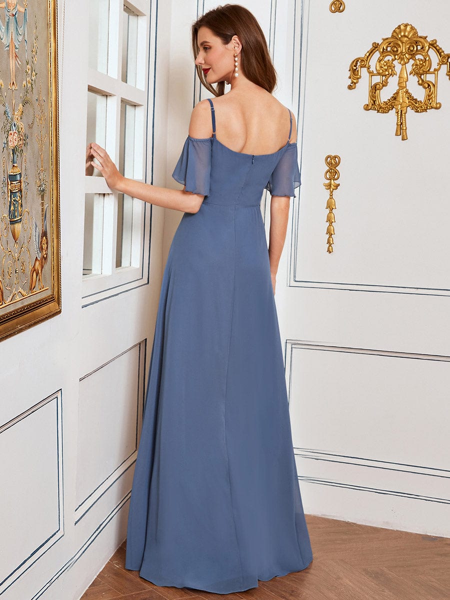 Custom Size Cold-Shoulder Floor Length Bridesmaid Dress with Side Slit