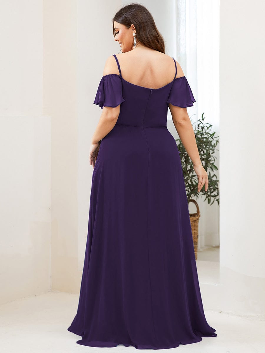 Stylish Cold-Shoulder Split Floor Length Wedding Guest Dress