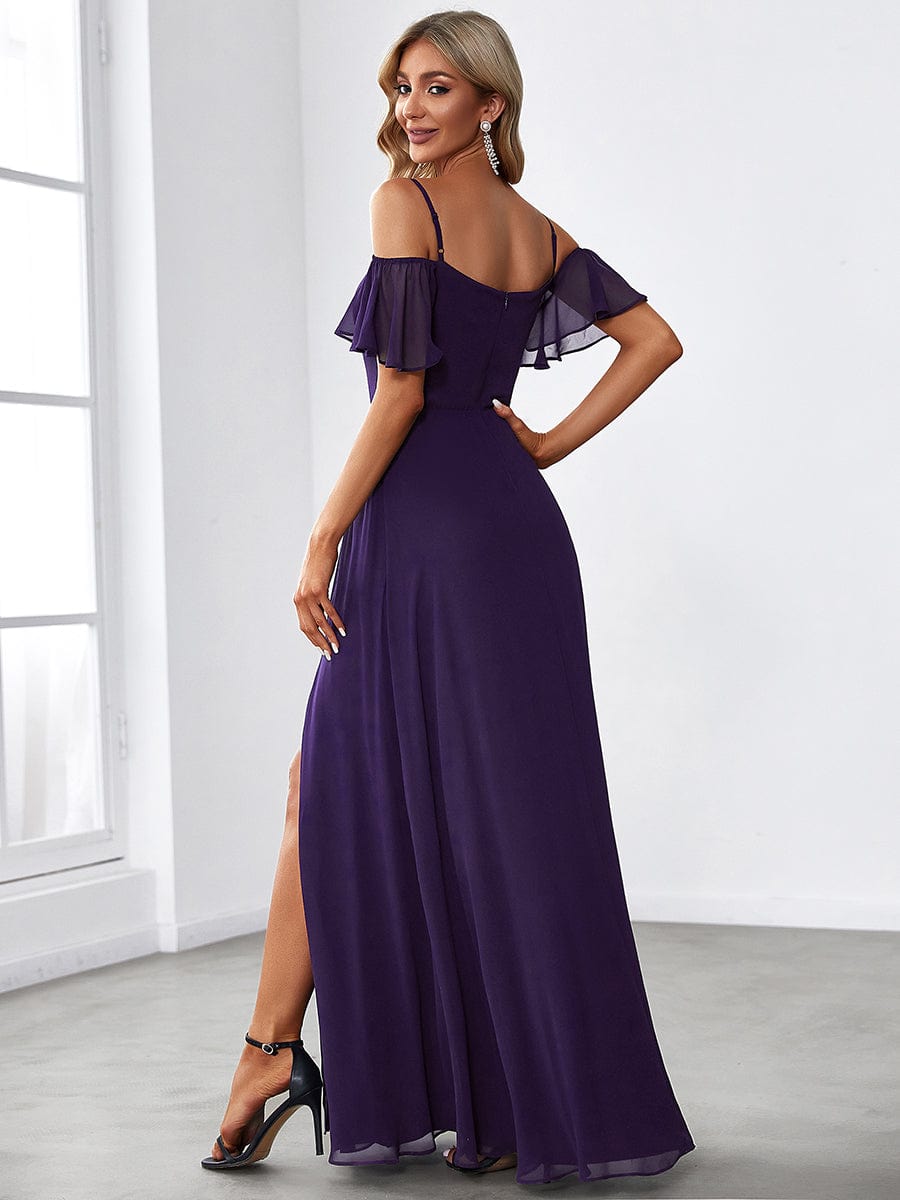 Custom Size Cold-Shoulder Floor Length Bridesmaid Dress with Side Slit