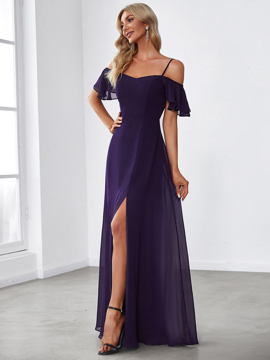 Custom Size Cold-Shoulder Floor Length Bridesmaid Dress with Side Slit