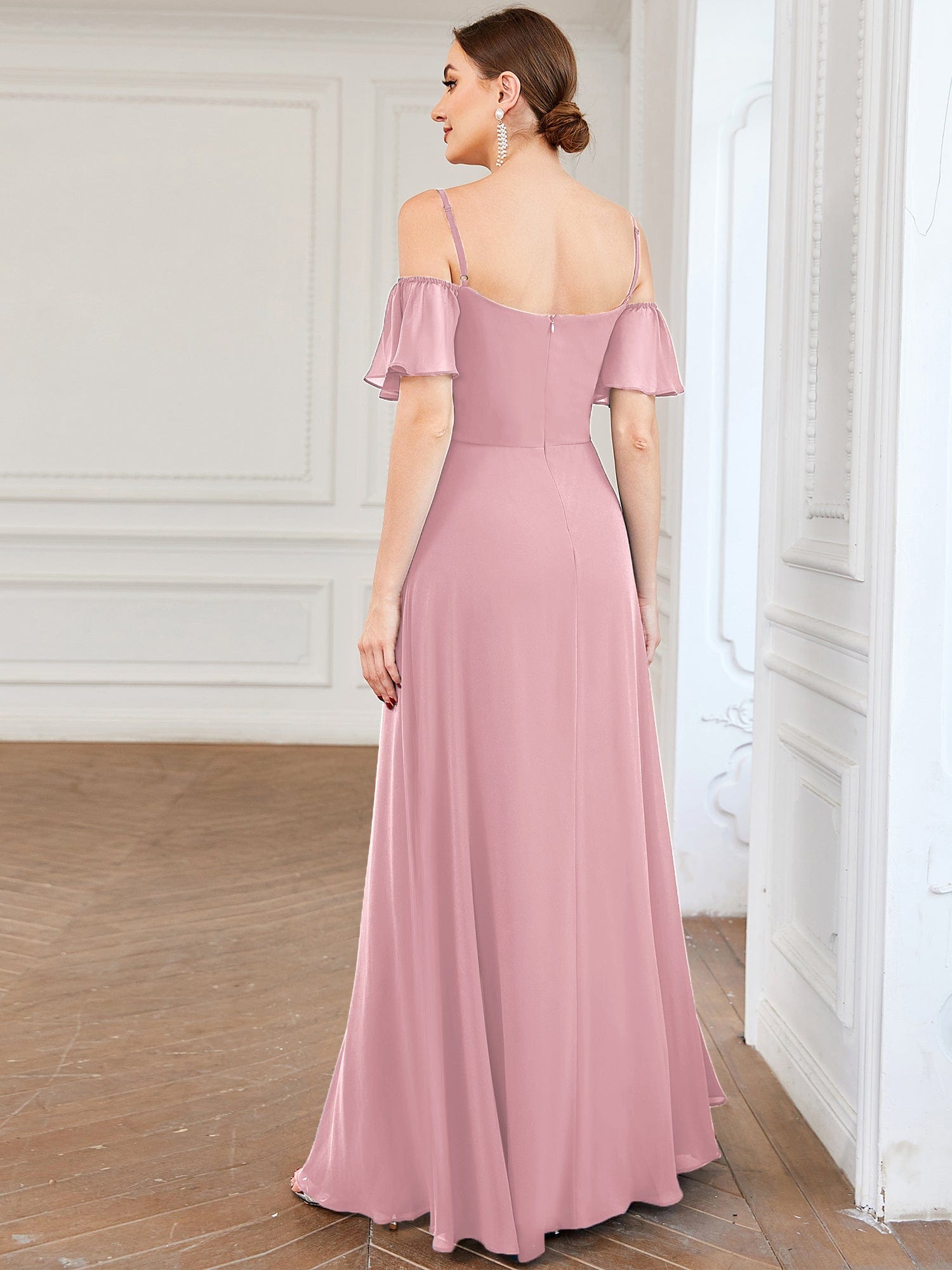 Custom Size Cold-Shoulder Floor Length Bridesmaid Dress with Side Slit