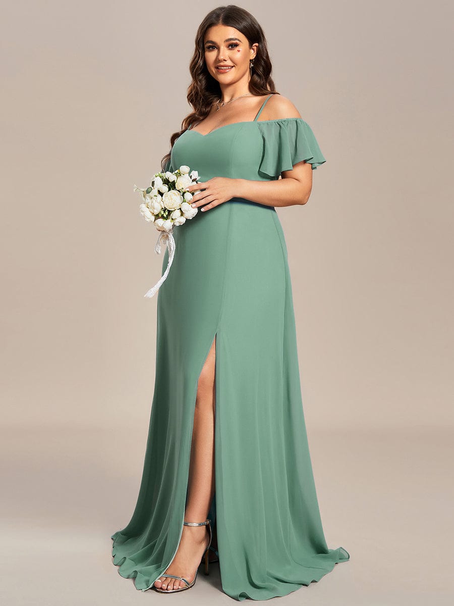 Custom Size Cold-Shoulder Floor Length Bridesmaid Dress with Side Slit