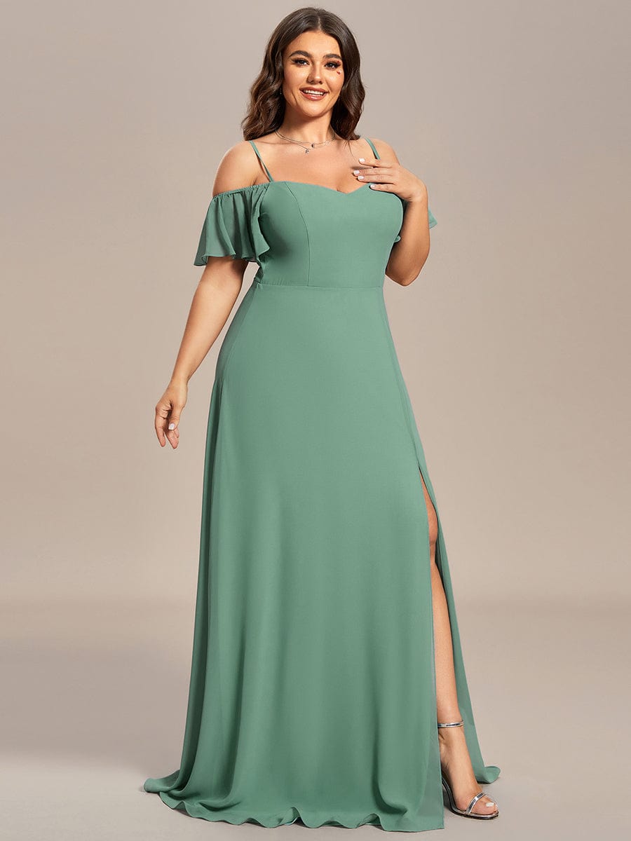 Custom Size Cold-Shoulder Floor Length Bridesmaid Dress with Side Slit