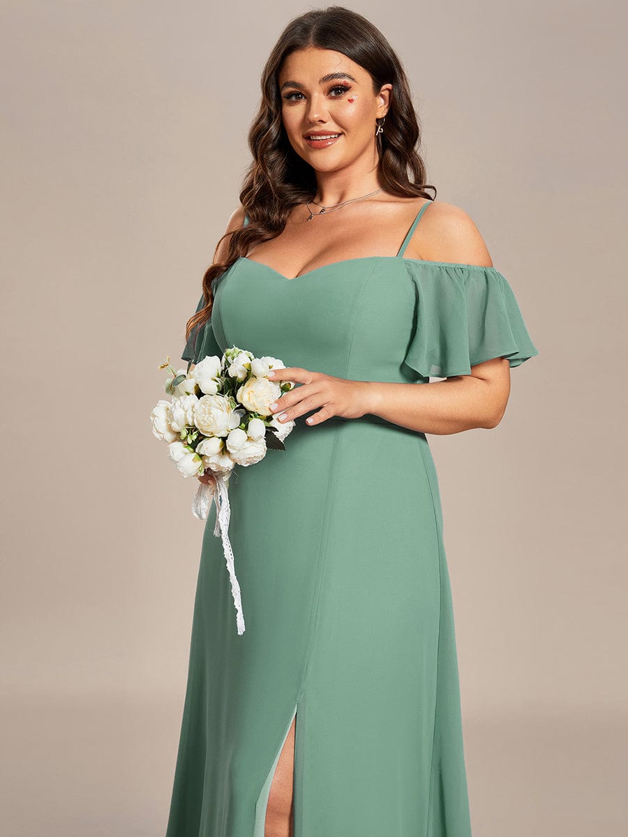 Custom Size Cold-Shoulder Floor Length Bridesmaid Dress with Side Slit