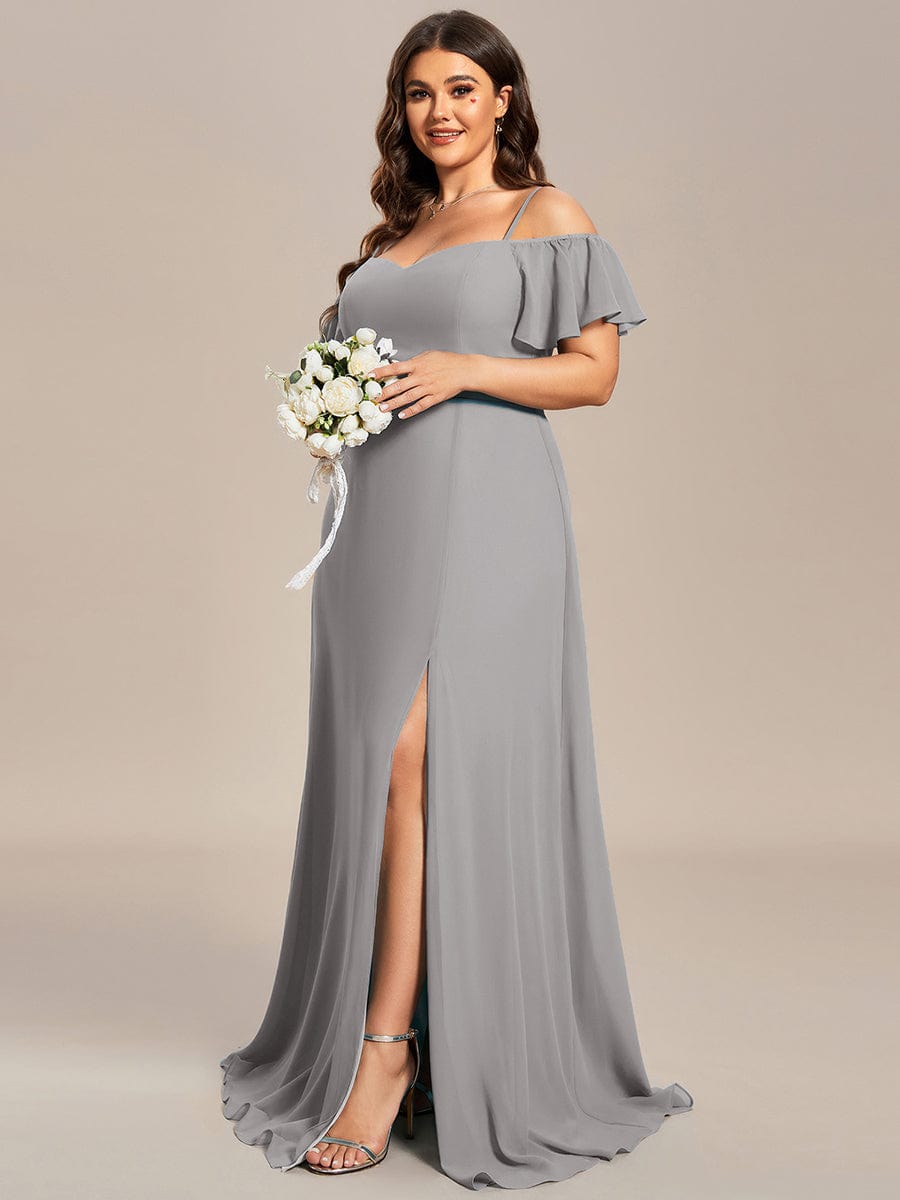 Custom Size Cold-Shoulder Floor Length Bridesmaid Dress with Side Slit