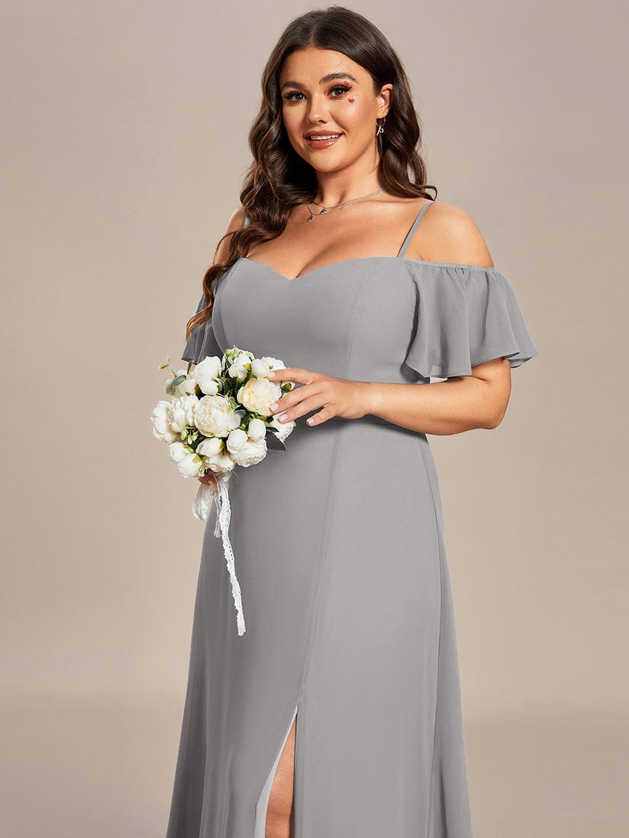 Custom Size Cold-Shoulder Floor Length Bridesmaid Dress with Side Slit