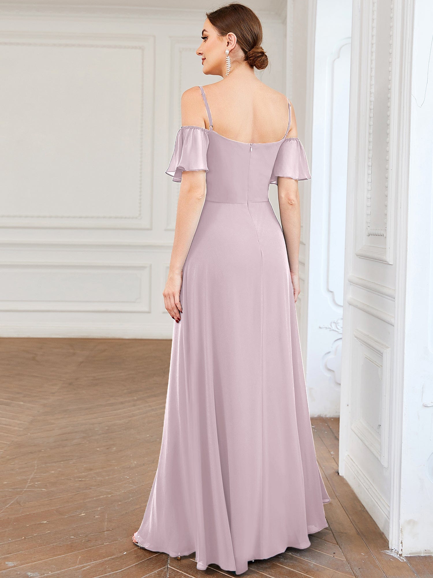 Custom Size Cold-Shoulder Floor Length Bridesmaid Dress with Side Slit