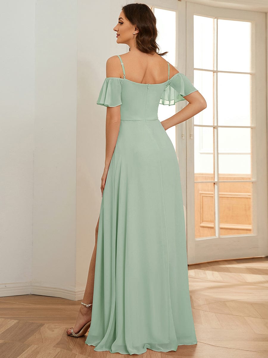 Custom Size Cold-Shoulder Floor Length Bridesmaid Dress with Side Slit