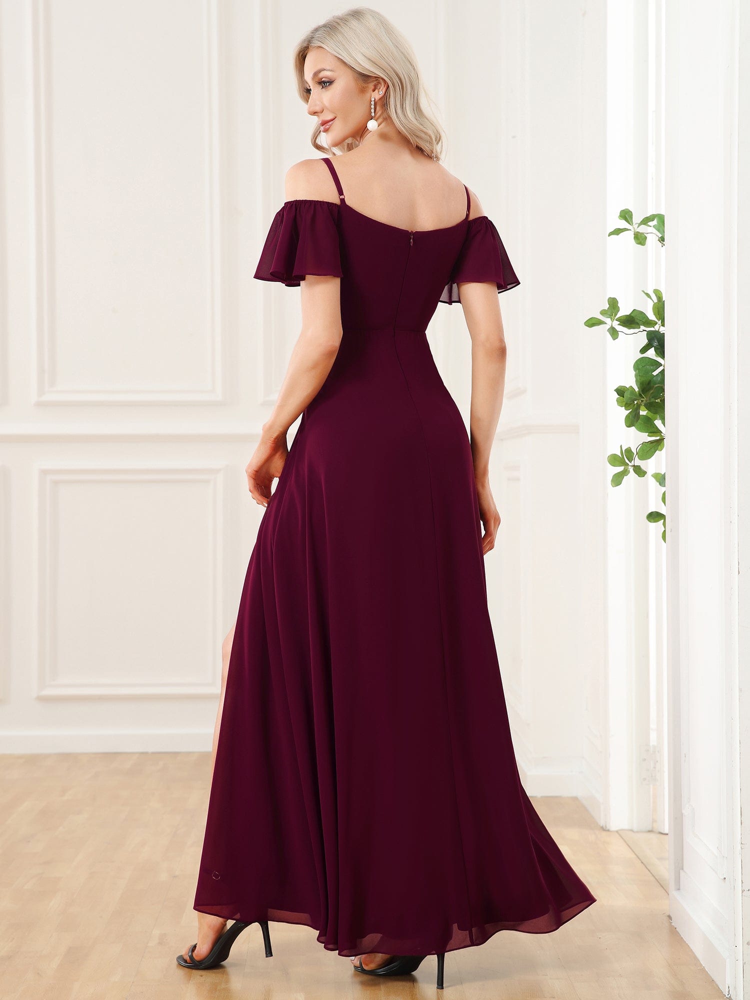 Custom Size Cold-Shoulder Floor Length Bridesmaid Dress with Side Slit