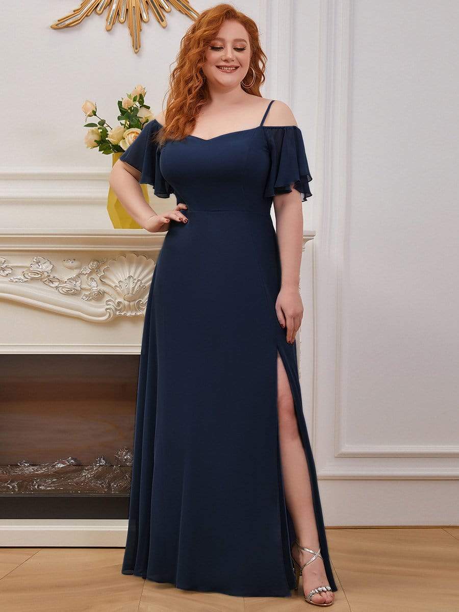 Custom Size Cold-Shoulder Floor Length Bridesmaid Dress with Side Slit