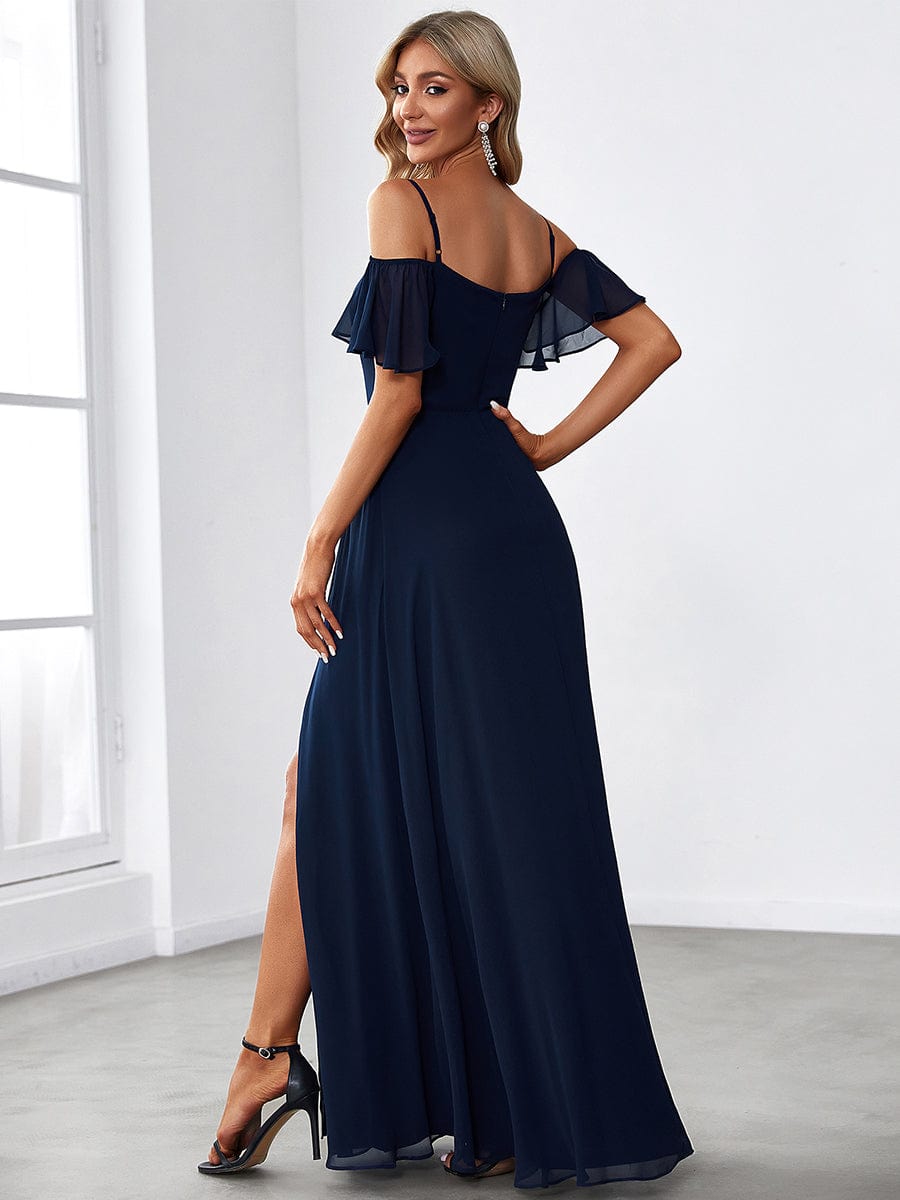 Custom Size Cold-Shoulder Floor Length Bridesmaid Dress with Side Slit