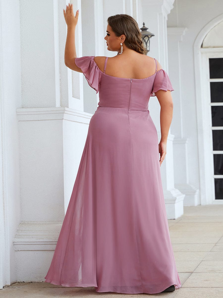 Custom Size Cold-Shoulder Floor Length Bridesmaid Dress with Side Slit