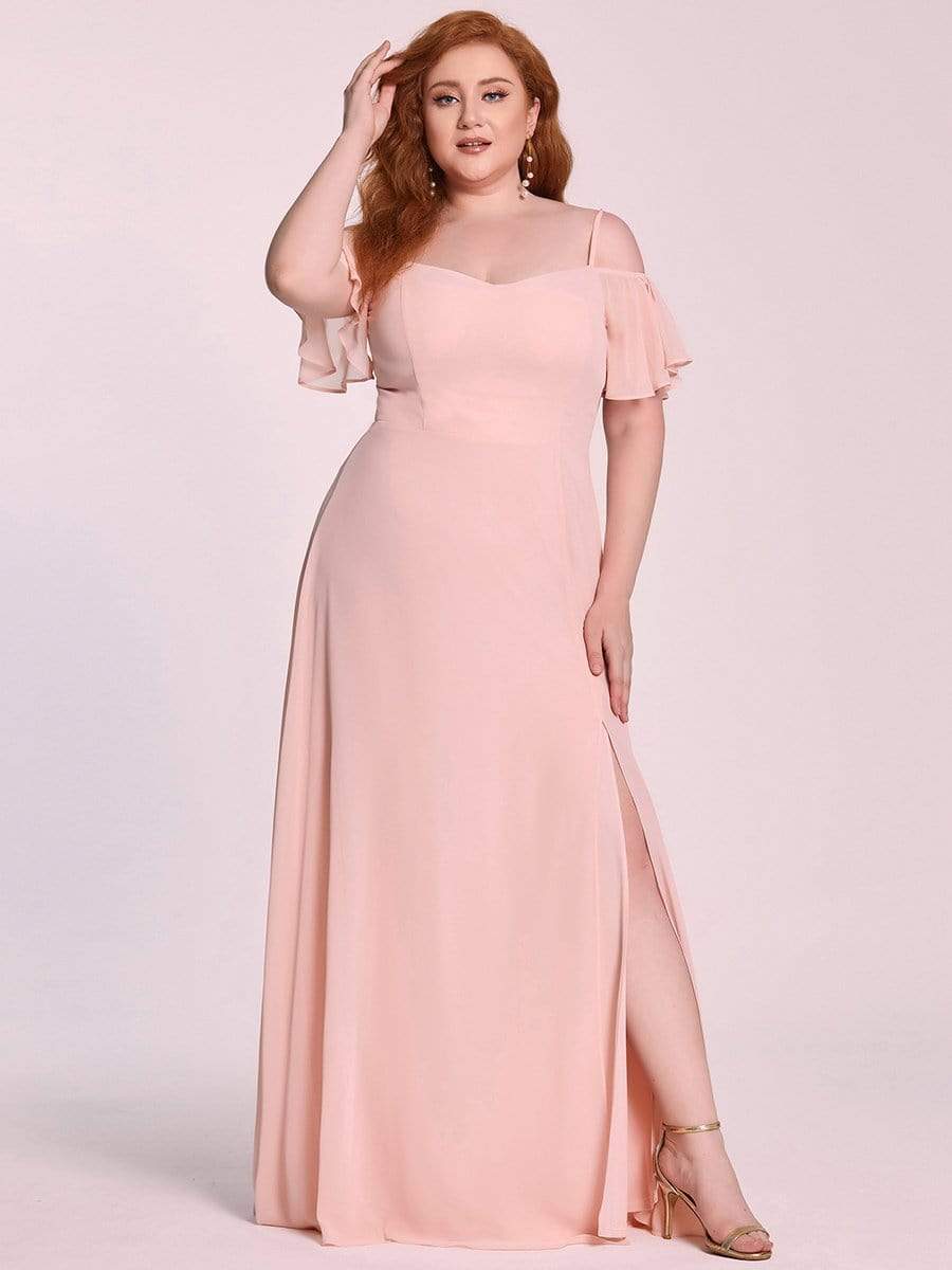 Custom Size Cold-Shoulder Floor Length Bridesmaid Dress with Side Slit