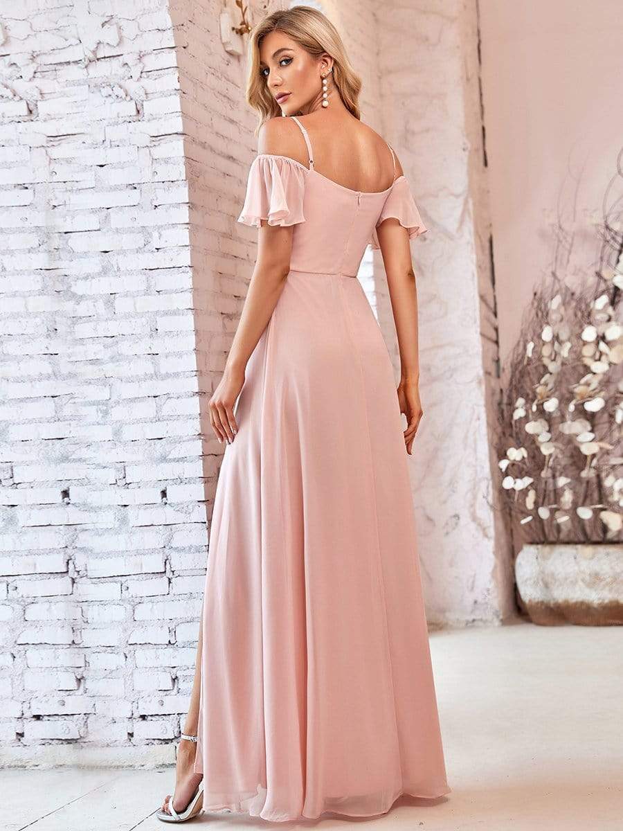 Custom Size Cold-Shoulder Floor Length Bridesmaid Dress with Side Slit