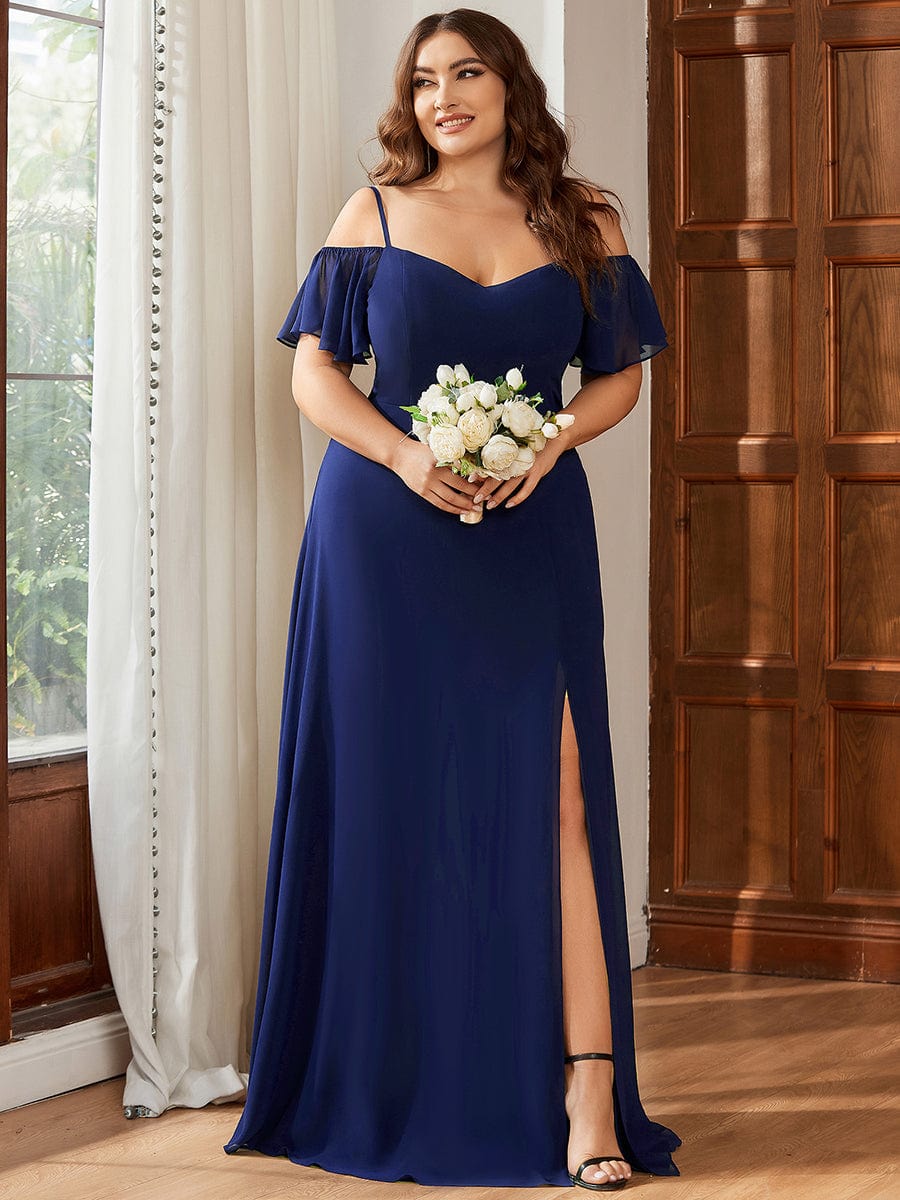 Custom Size Cold-Shoulder Floor Length Bridesmaid Dress with Side Slit