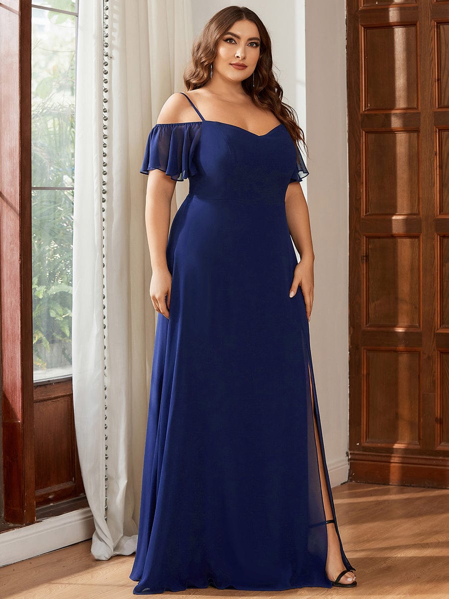 Custom Size Cold-Shoulder Floor Length Bridesmaid Dress with Side Slit