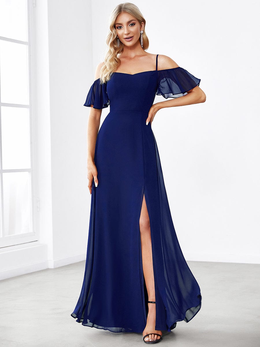 Custom Size Cold-Shoulder Floor Length Bridesmaid Dress with Side Slit