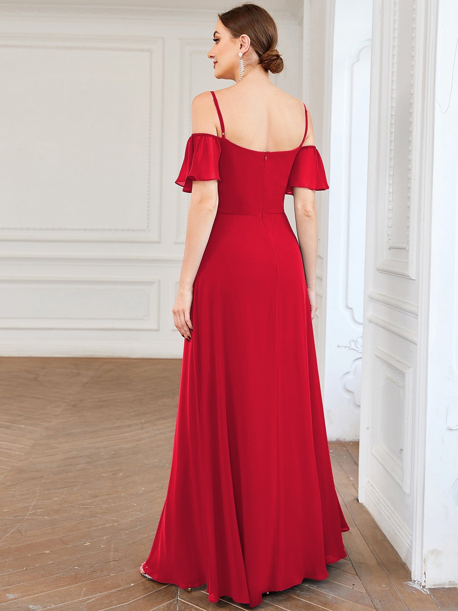 Custom Size Cold-Shoulder Floor Length Bridesmaid Dress with Side Slit