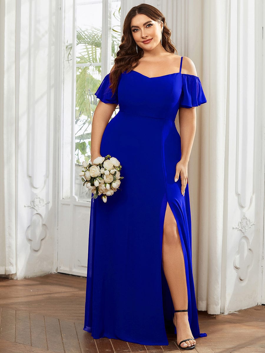 Custom Size Cold-Shoulder Floor Length Bridesmaid Dress with Side Slit