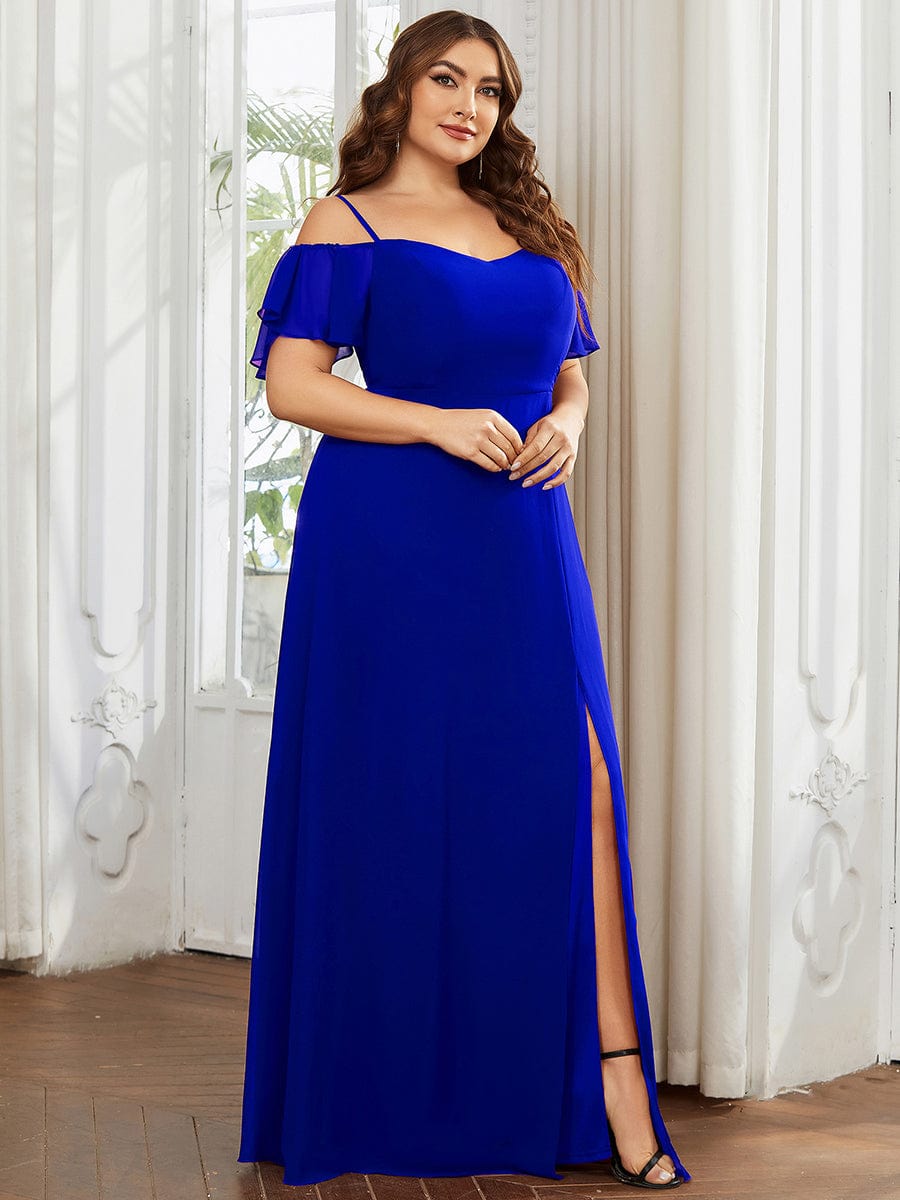 Custom Size Cold-Shoulder Floor Length Bridesmaid Dress with Side Slit