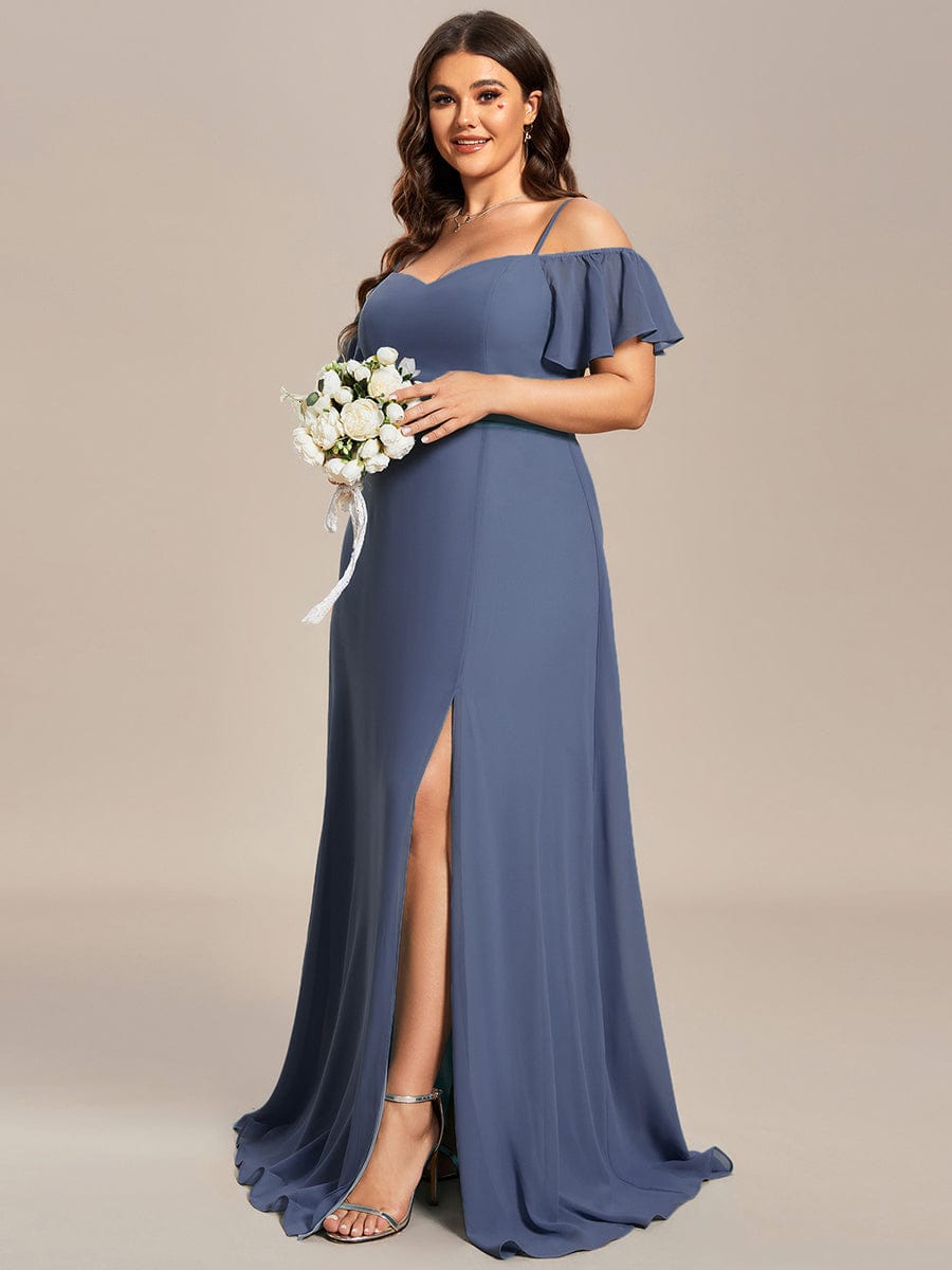 Custom Size Cold-Shoulder Floor Length Bridesmaid Dress with Side Slit