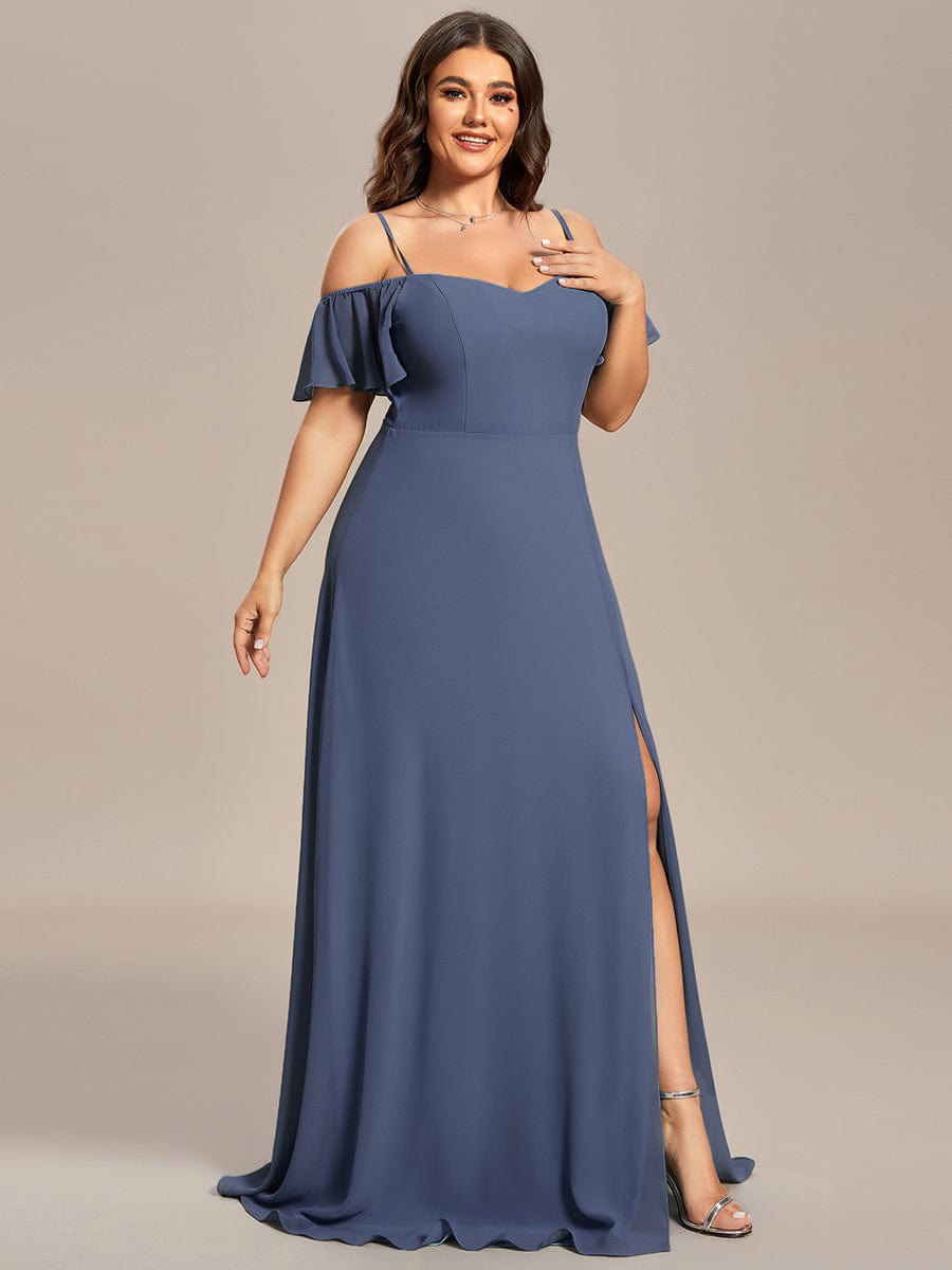 Custom Size Cold-Shoulder Floor Length Bridesmaid Dress with Side Slit