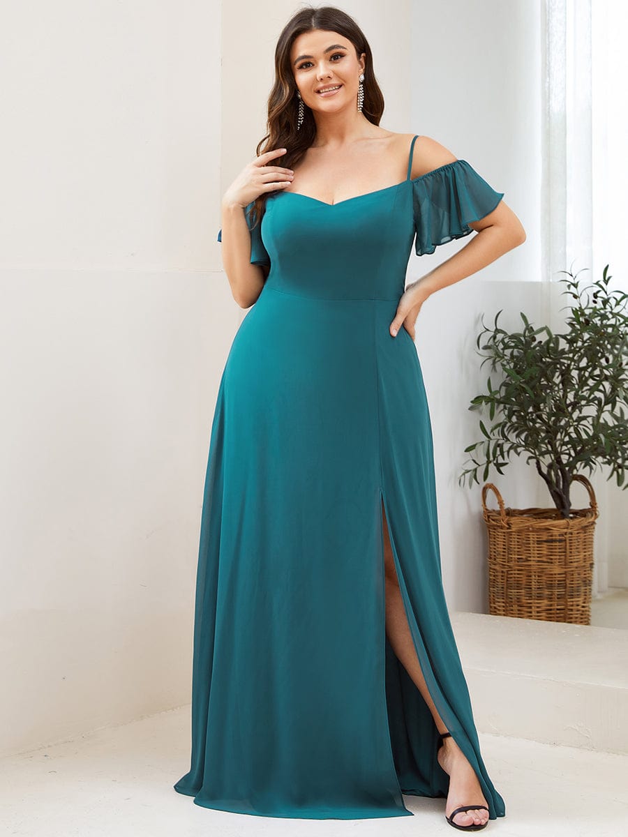 Cold-Shoulder High Split Floor Length Bridesmaid Dress