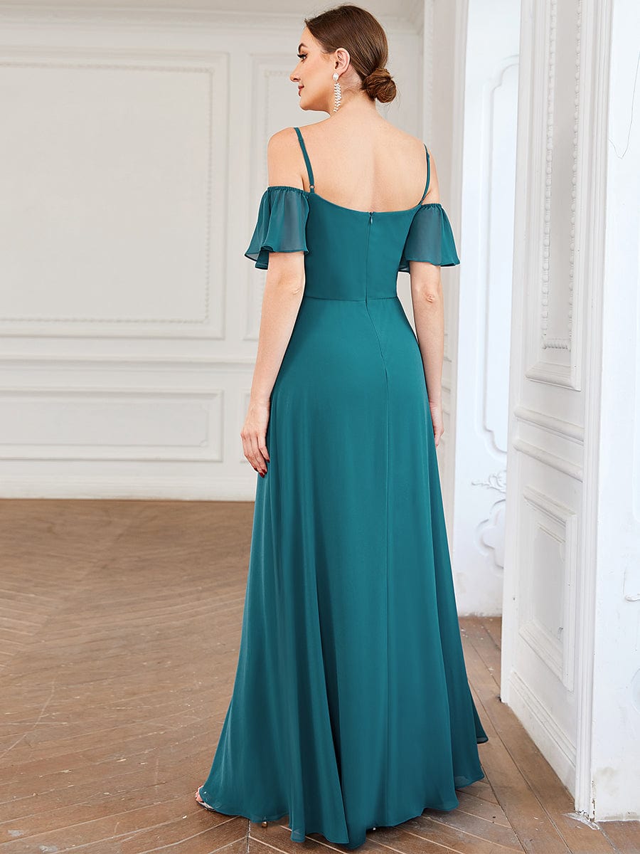 Cold-Shoulder High Split Floor Length Bridesmaid Dress