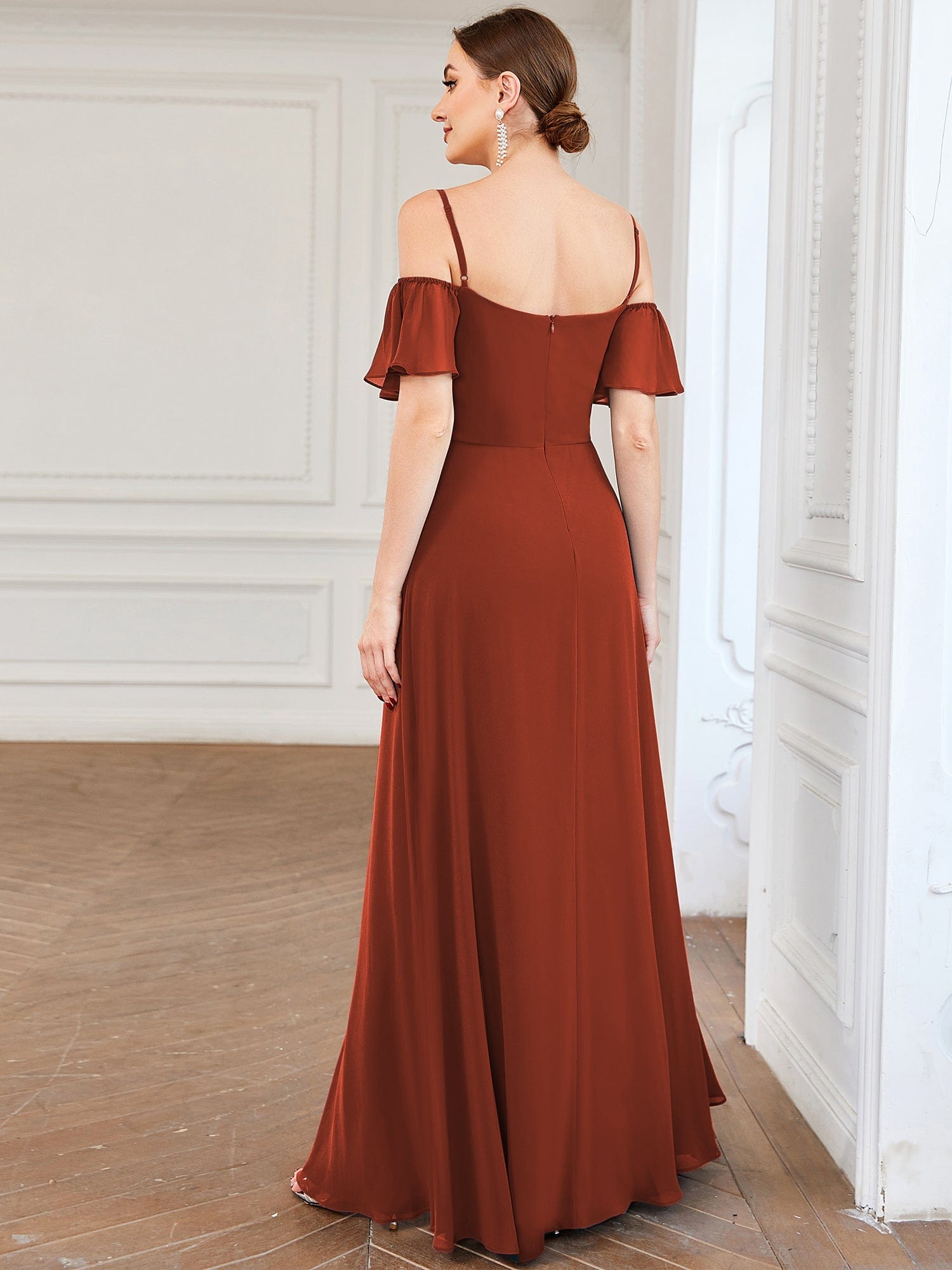 Custom Size Cold-Shoulder Floor Length Bridesmaid Dress with Side Slit