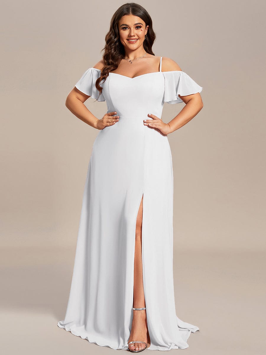 Custom Size Cold-Shoulder Floor Length Bridesmaid Dress with Side Slit