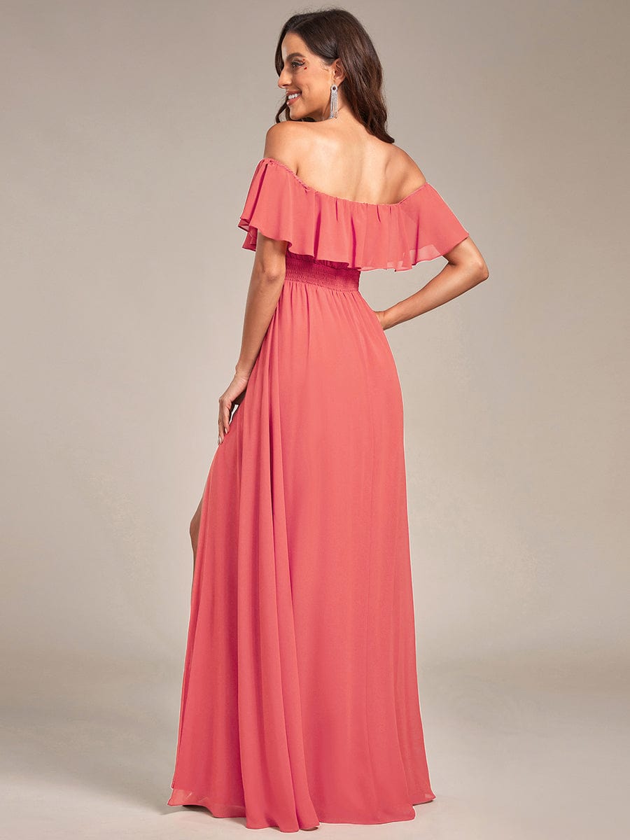 Custom Size Women's Off-The-Shoulder Ruffle Thigh Split Bridesmaid Dresses