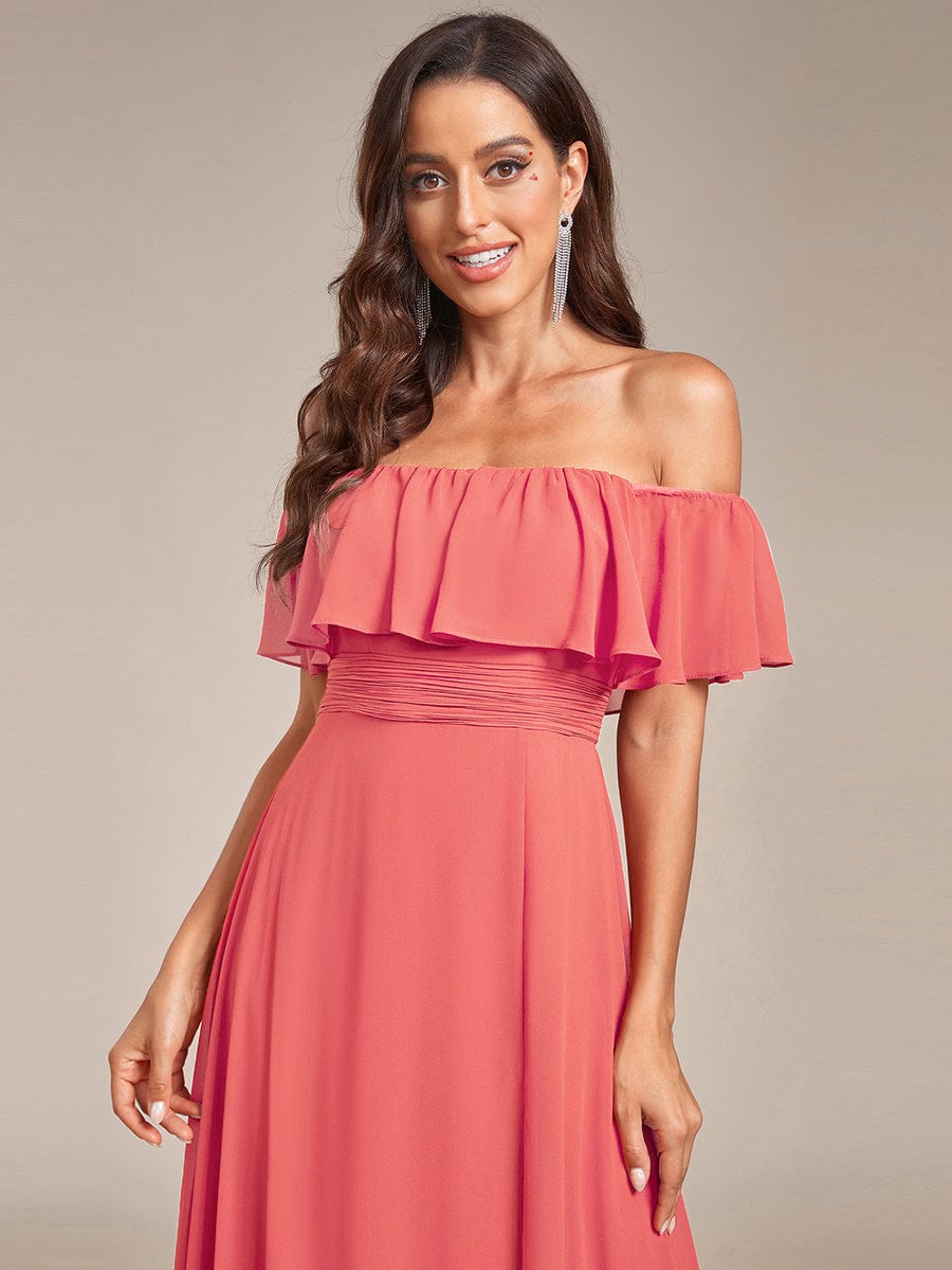 Custom Size Women's Off-The-Shoulder Ruffle Thigh Split Bridesmaid Dresses